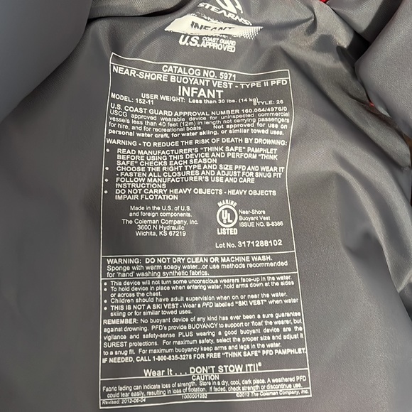 NWT Stearns Infant under 30 lbs Life Vest USCG Approved Type III Life Jacket - Picture 11 of 11